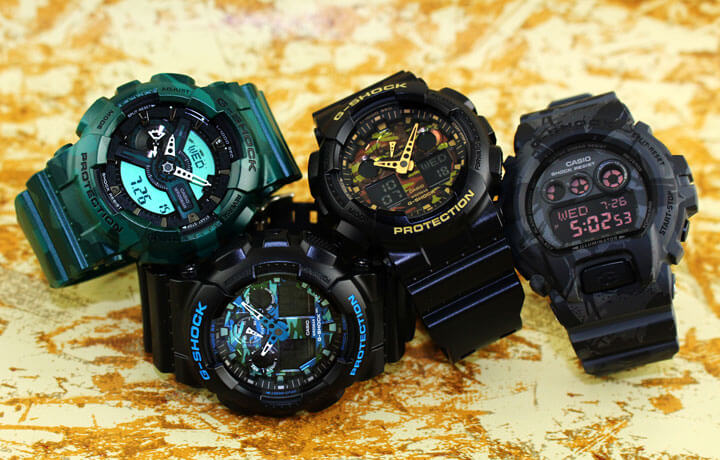 G-SHOCK 迷彩柄 集合写真 GA-110MM-3A GA-100CB-1A GA-100CF-1A9 GD-X6900MC-1A